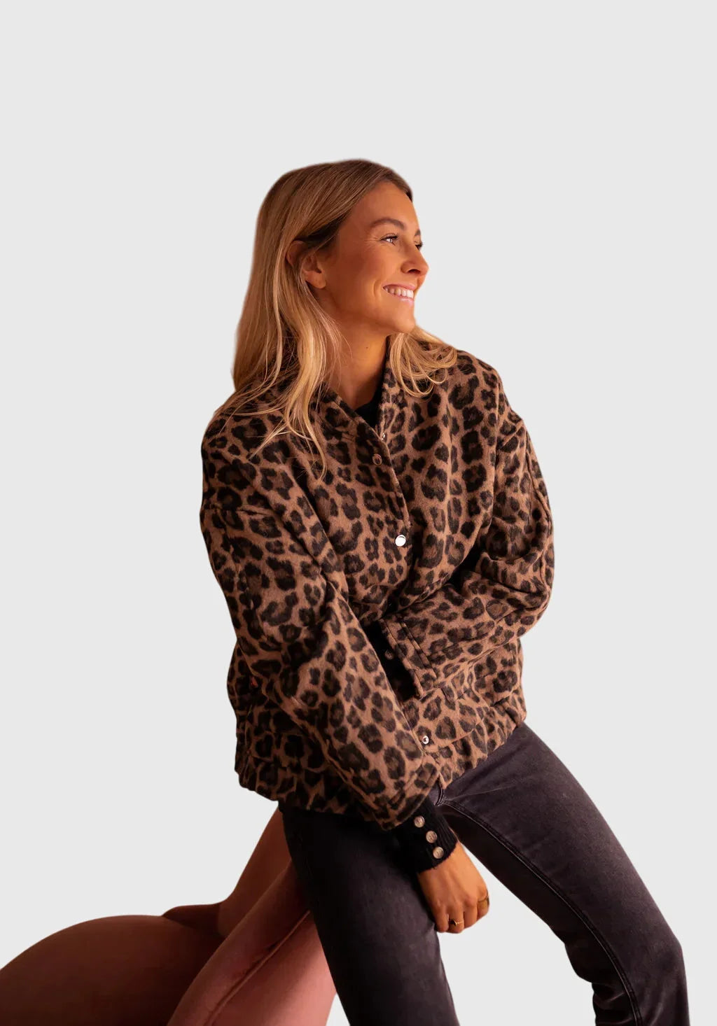 Women's leopard button-front collared jacket