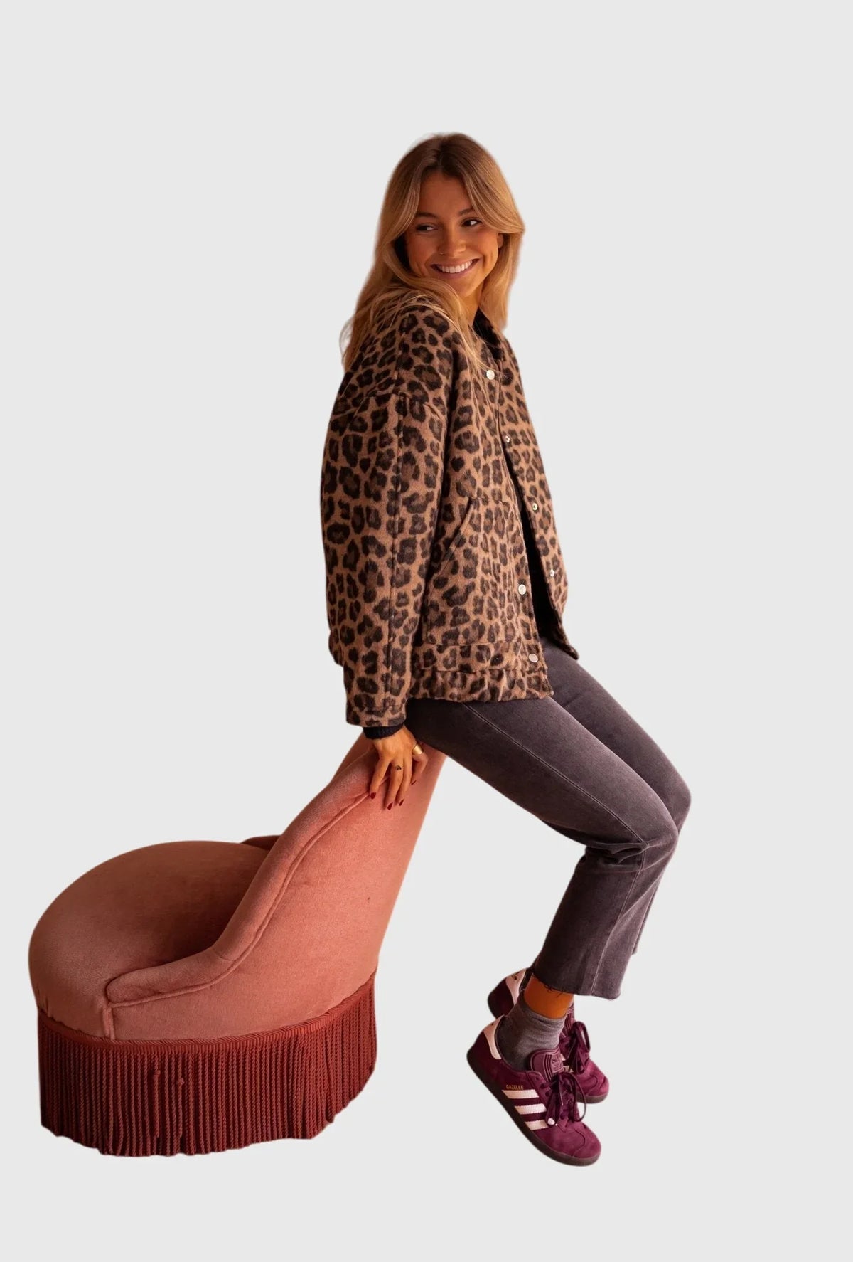 Women's leopard button-front collared jacket