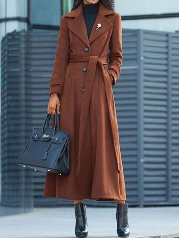 Women's Shawl Collar Long Coat with Button Front