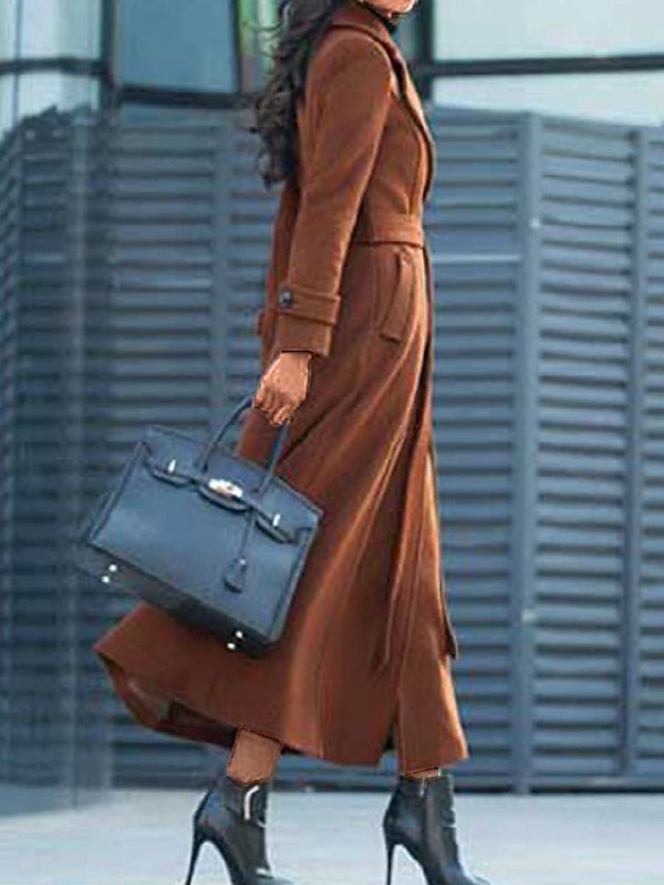 Women's Shawl Collar Long Coat with Button Front