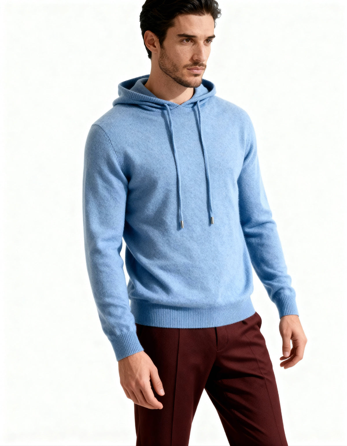 Men's Hooded Knit Sweater, Drawstring, Long Sleeves