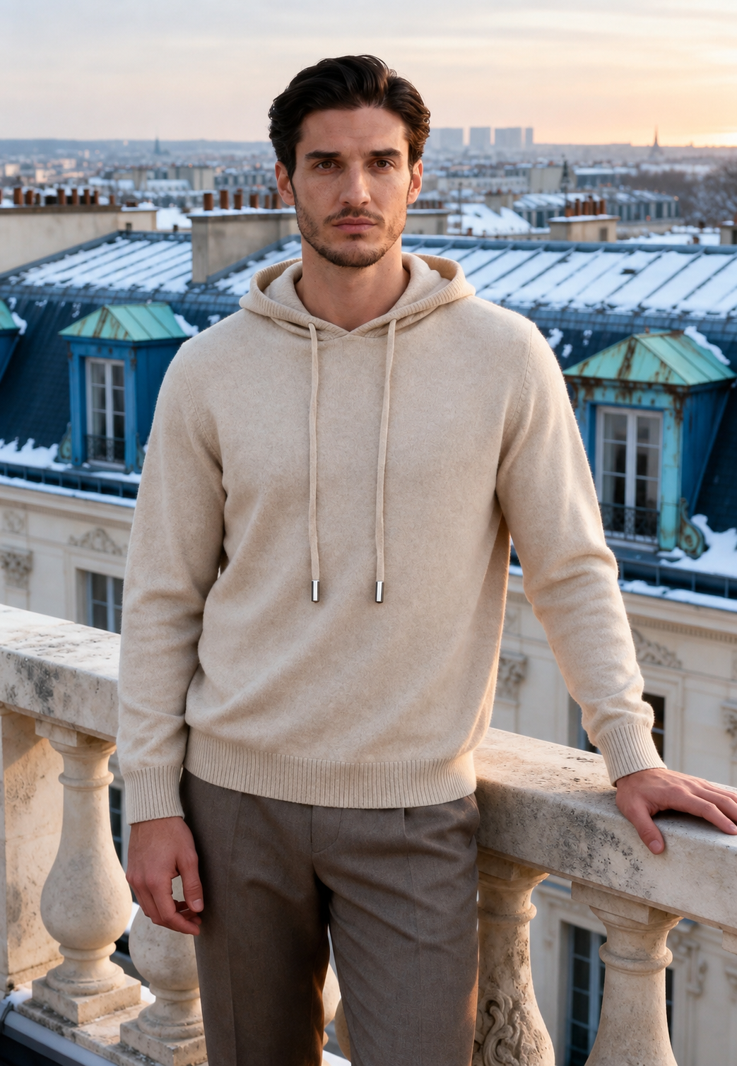 Men's Hooded Knit Sweater, Drawstring, Long Sleeves