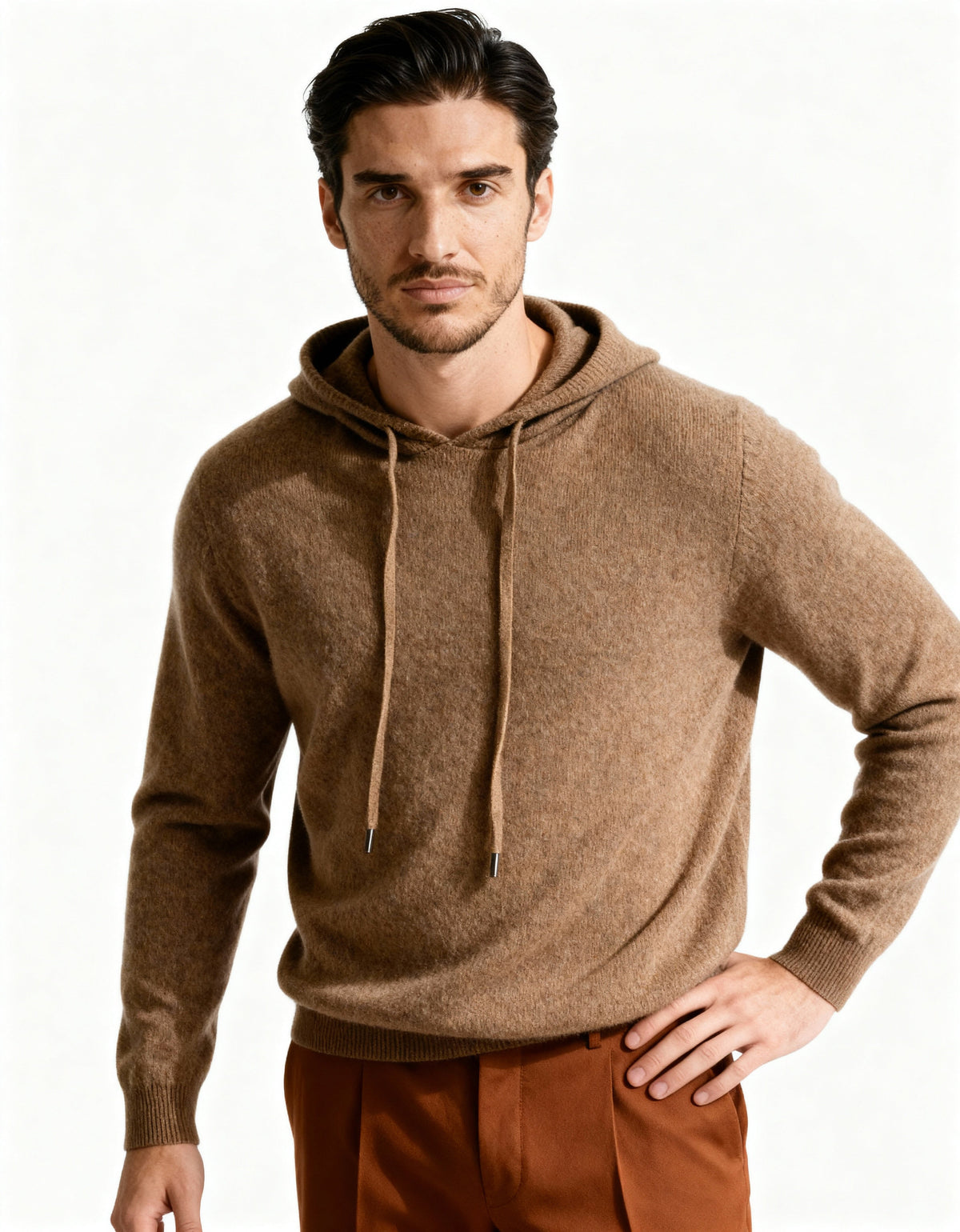Men's Hooded Knit Sweater, Drawstring, Long Sleeves