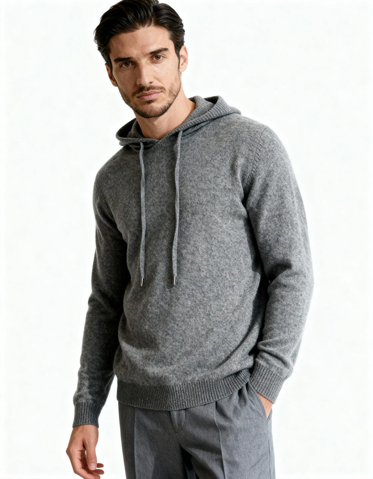 Men's Hooded Knit Sweater, Drawstring, Long Sleeves