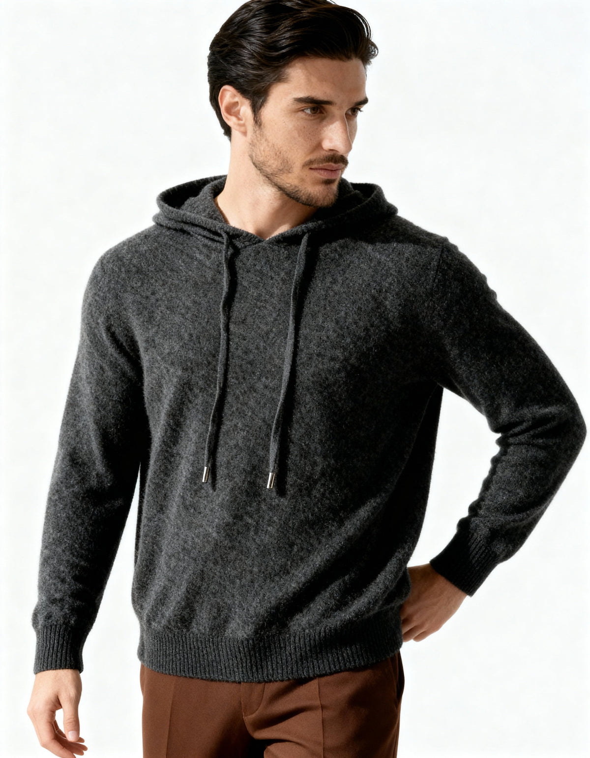 Men's Hooded Knit Sweater, Drawstring, Long Sleeves