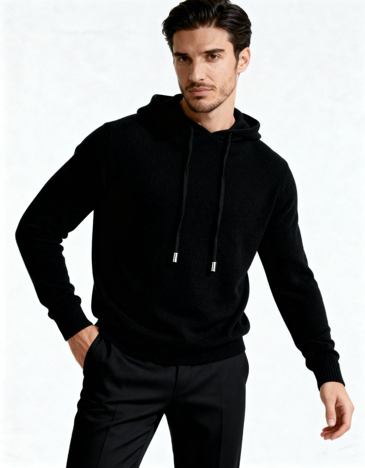 Men's Hooded Knit Sweater, Drawstring, Long Sleeves