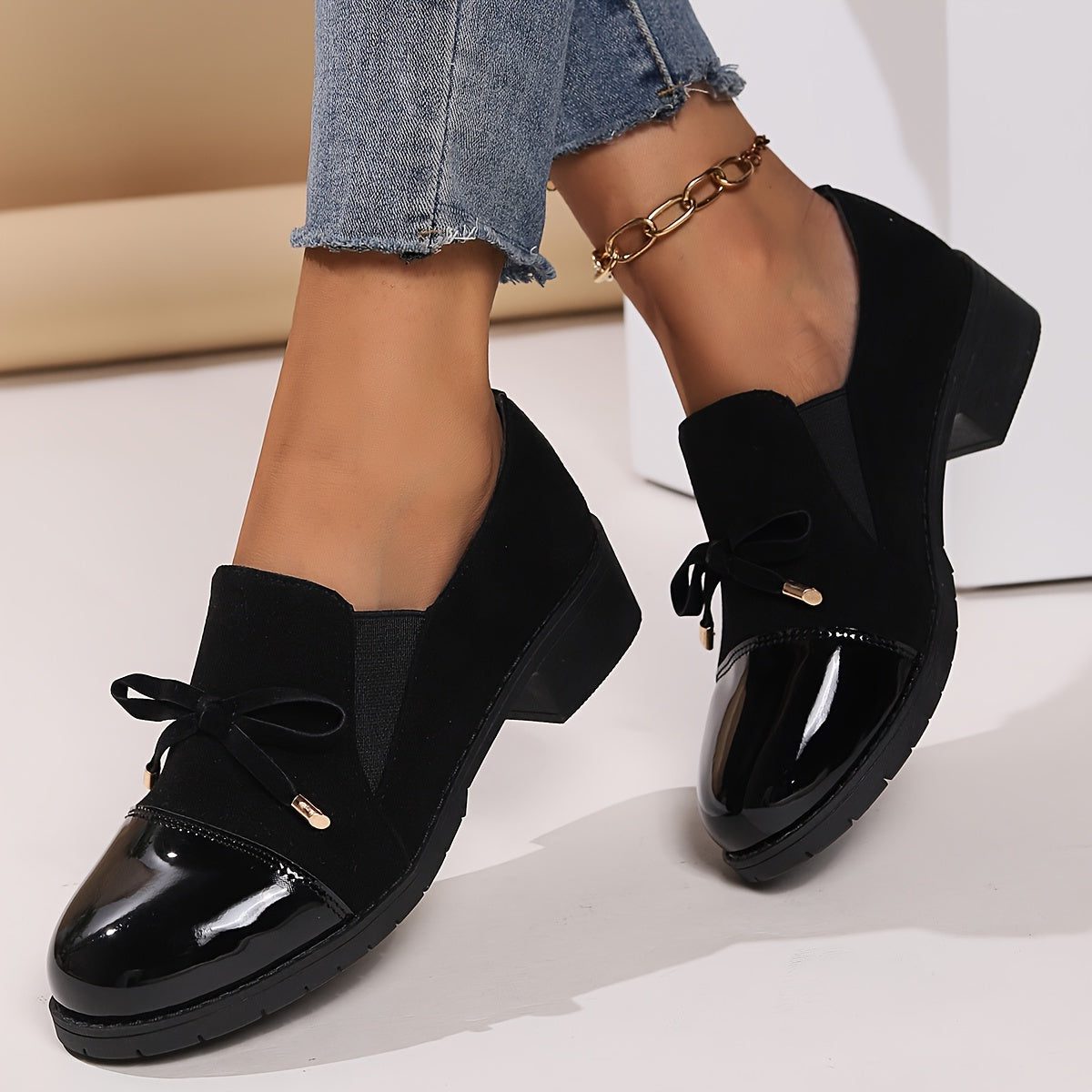 Julietta | Suede Patent Loafers with Bow for Women