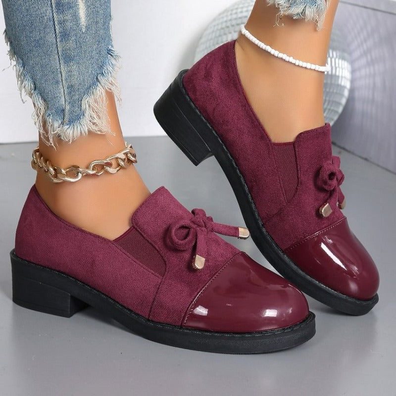 Julietta | Suede Patent Loafers with Bow for Women