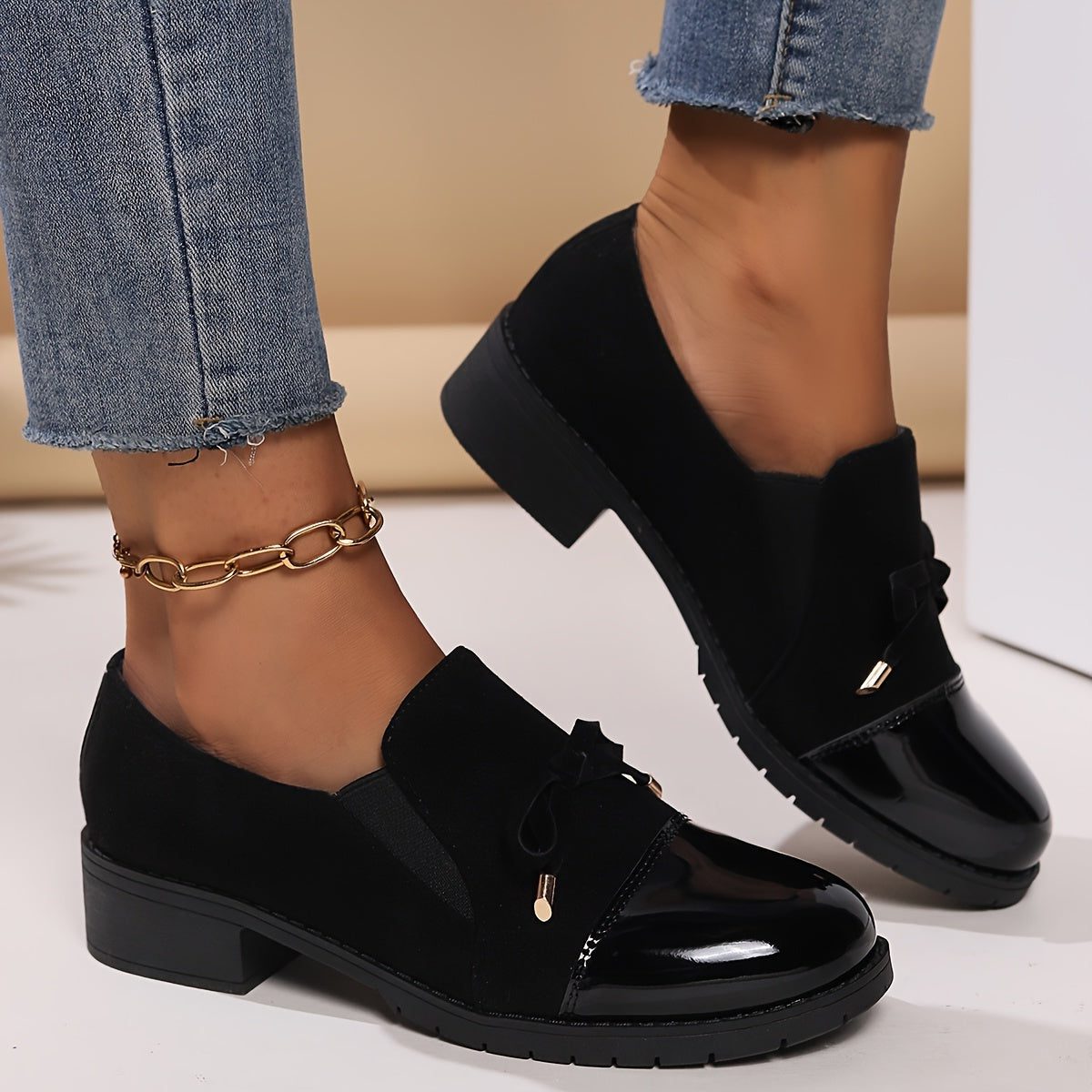 Julietta | Suede Patent Loafers with Bow for Women