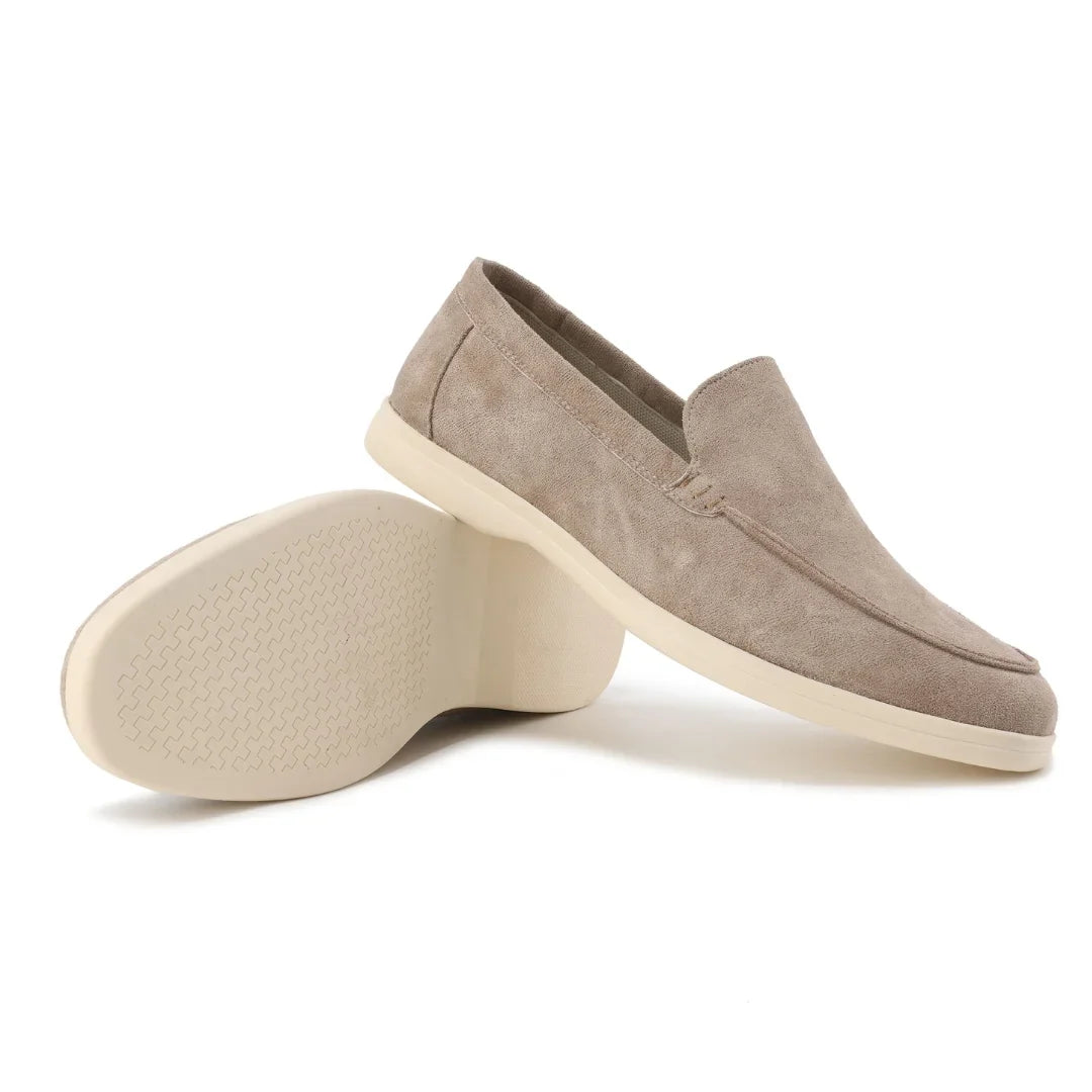 Women's suede loafers with moccasin toe stitching