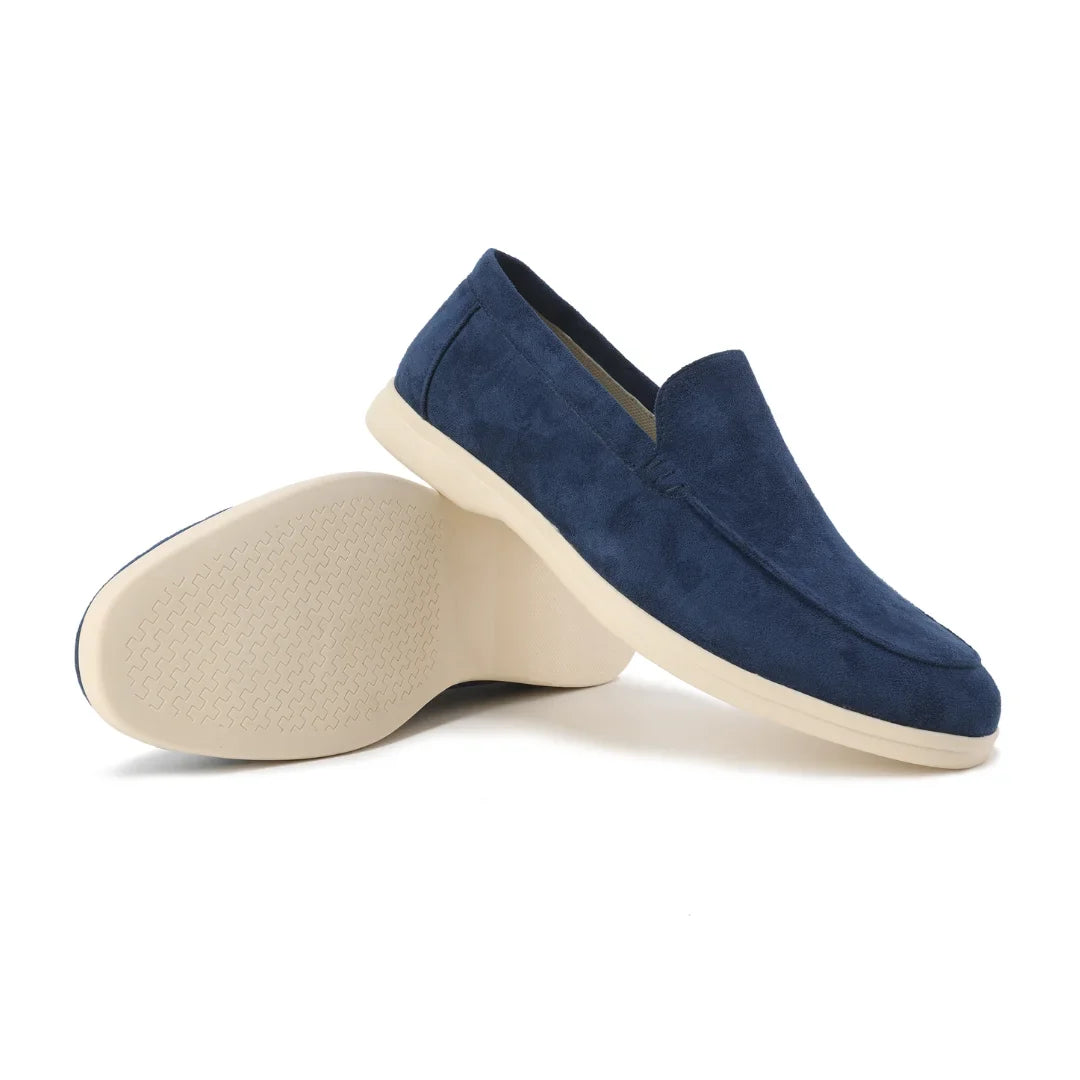 Women's suede loafers with moccasin toe stitching