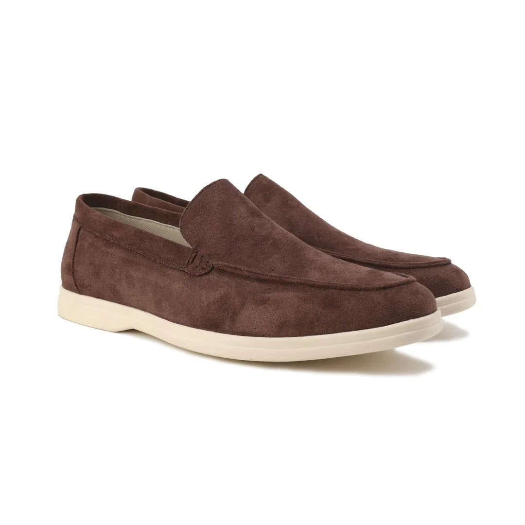 Women's suede loafers with moccasin toe stitching