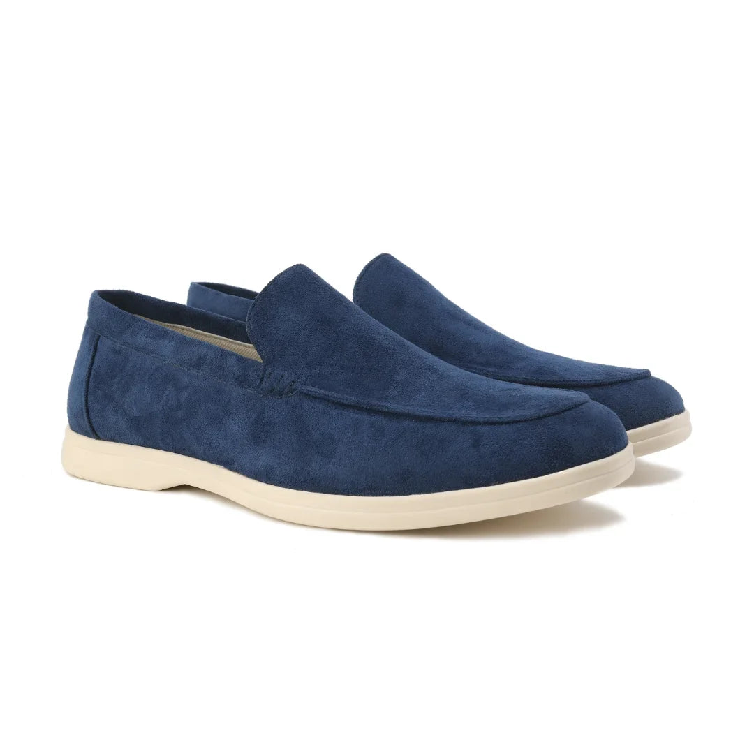 Women's suede loafers with moccasin toe stitching