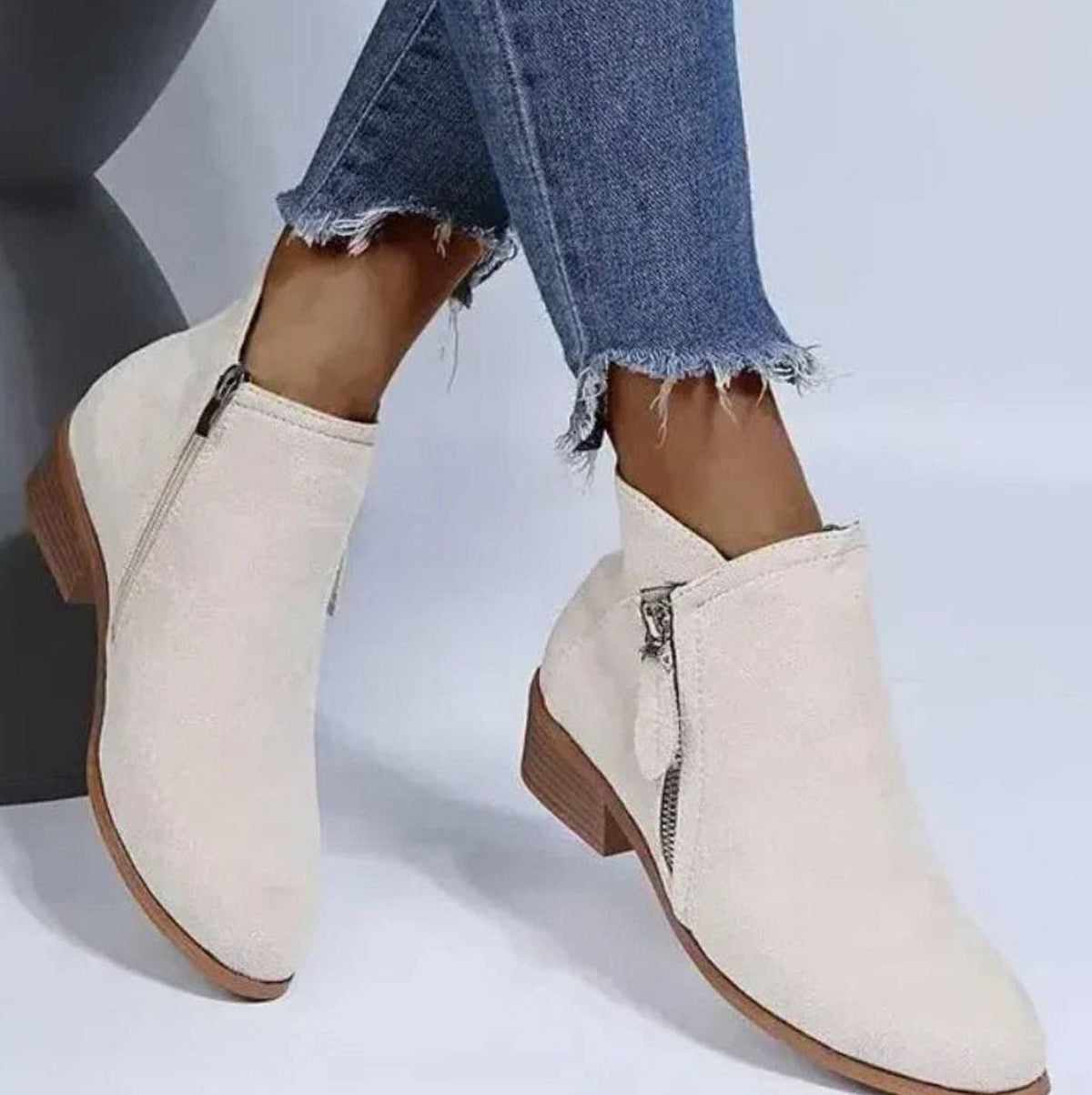 Vespera | Suede V-Cut Block Heel Ankle Boots for Women