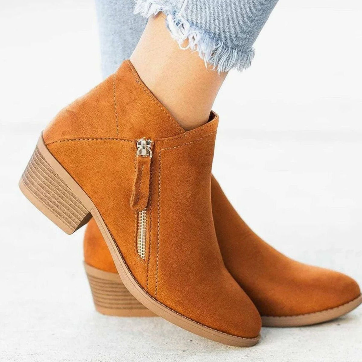 Vespera | Suede V-Cut Block Heel Ankle Boots for Women