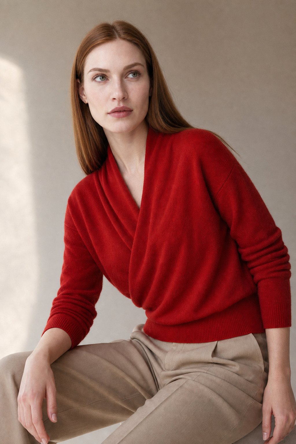 Teresa | Womens Cashmere Sweater with Crossover Collar | Standard Fit, Hand Wash | Pink, Red, Ivory and More XS-XL