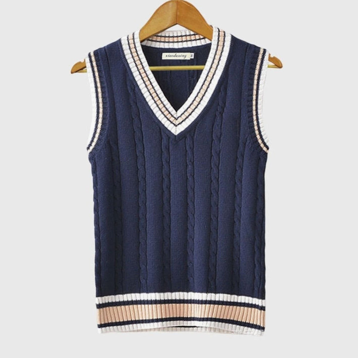 Women's Cable Knit Sweater Vest, V-Neck, Sleeveless, Ribbed Trim