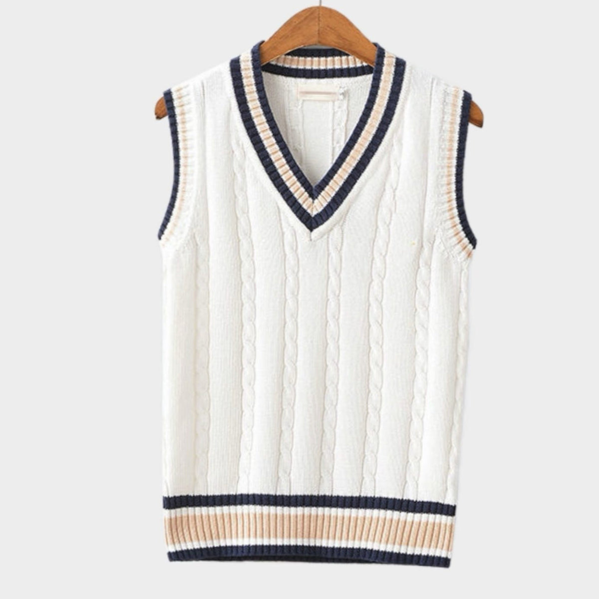 Women's Cable Knit Sweater Vest, V-Neck, Sleeveless, Ribbed Trim