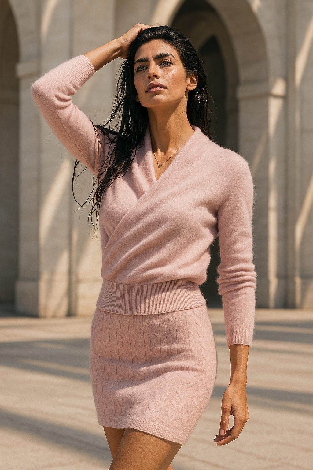 Teresa | Womens Cashmere Sweater with Crossover Collar | Standard Fit, Hand Wash | Pink, Red, Ivory and More XS-XL