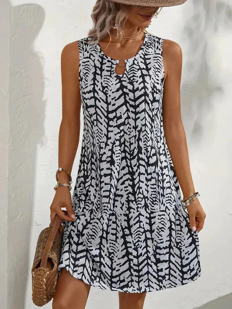 Sylvia | Printed Summer Holiday Mini Dress with Keyhole Neckline