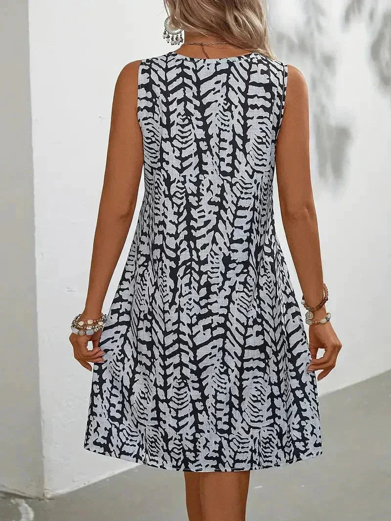 Sylvia | Printed Summer Holiday Mini Dress with Keyhole Neckline