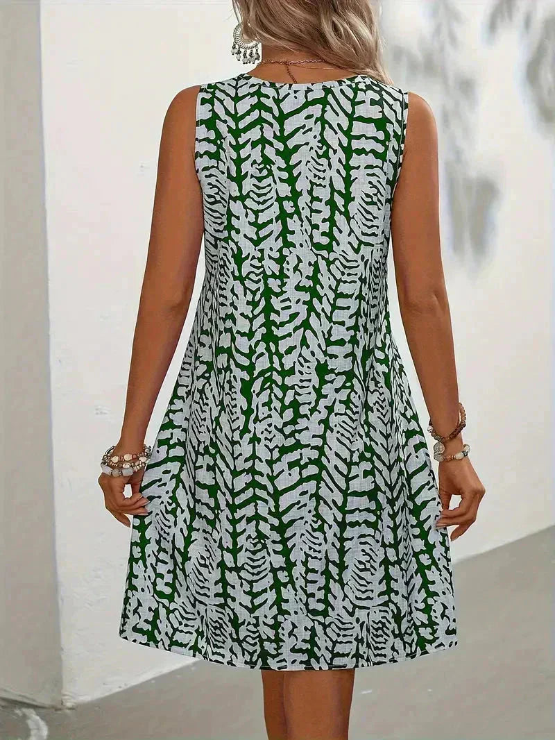 Sylvia | Printed Summer Holiday Mini Dress with Keyhole Neckline