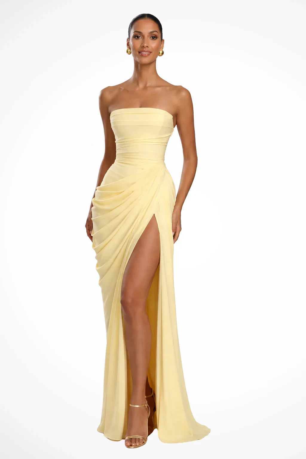 Tabitha | Strapless Ruched Formal Evening Maxi Dress with Thigh Slit