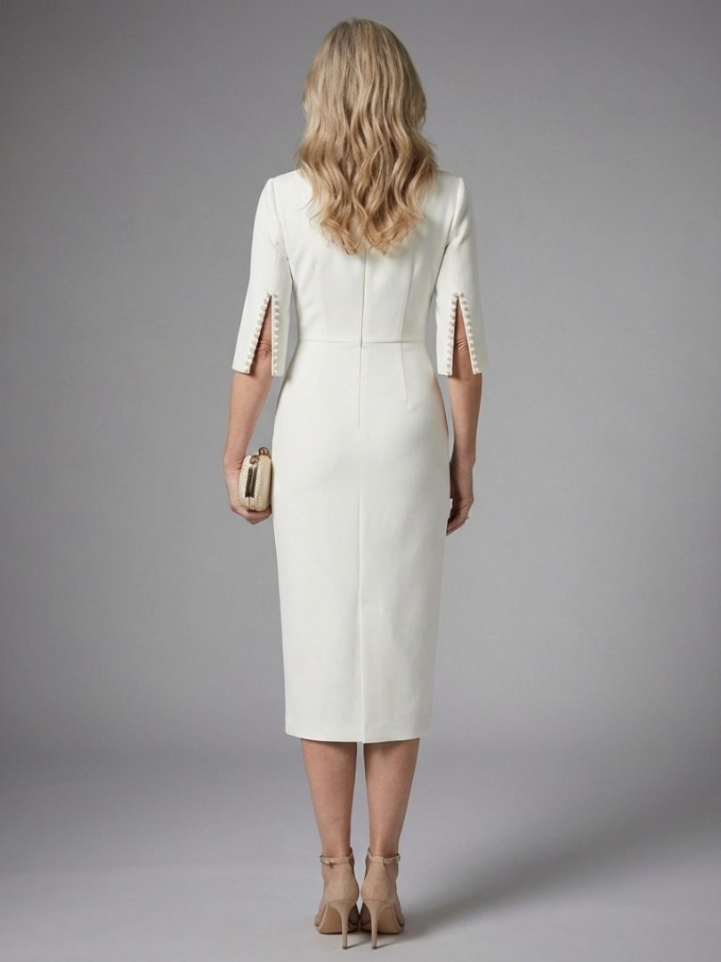 Talitha | Fitted Midi Winter Wedding Guest Dress with Split Sleeves for Women