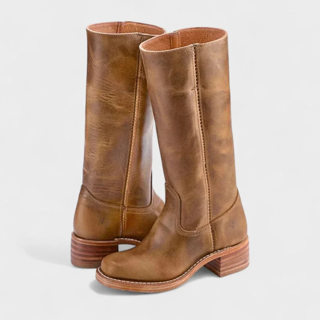 Women's faux leather knee high boots with stacked block heel