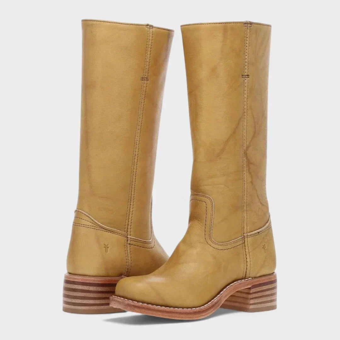 Women's faux leather knee high boots with stacked block heel