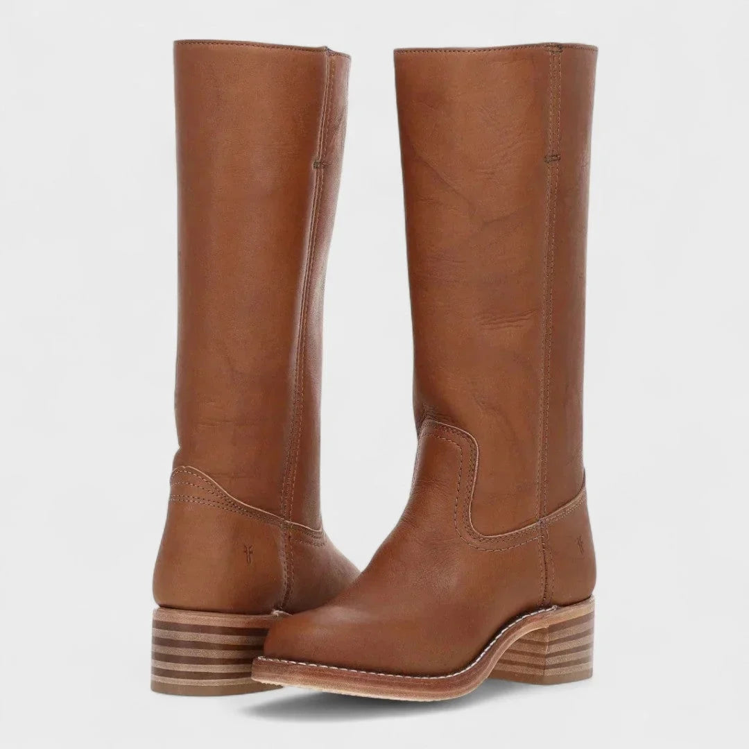 Women's faux leather knee high boots with stacked block heel