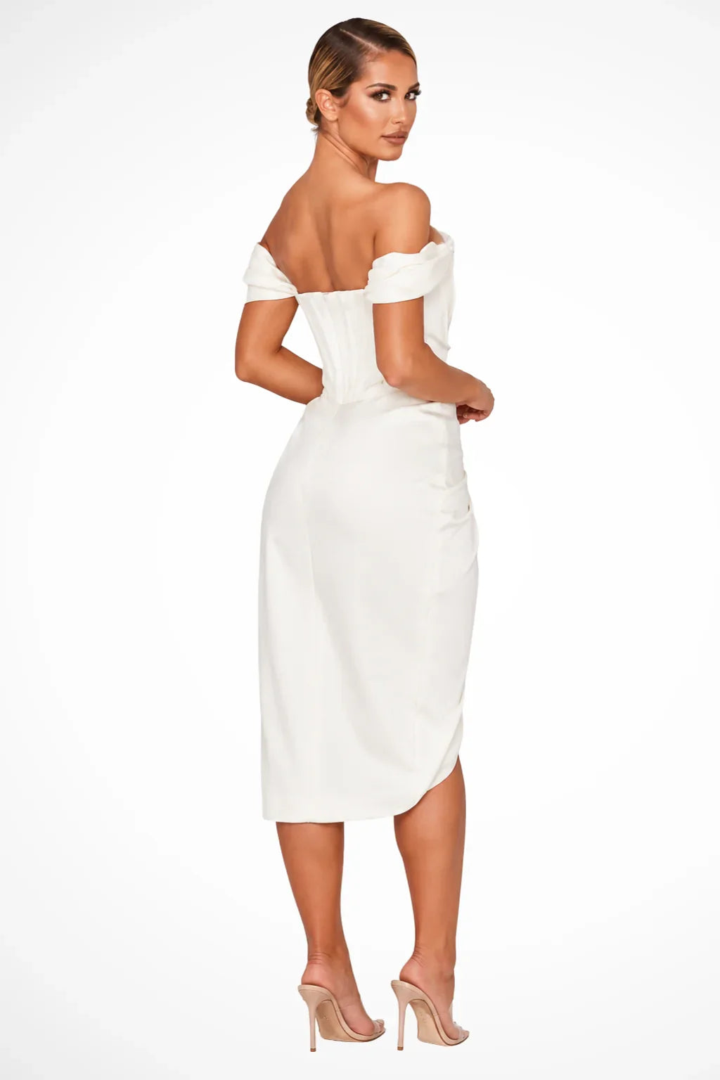 Tamsin | Women's Off Shoulder Wrap Wedding Guest Midi Dress with Side Slit