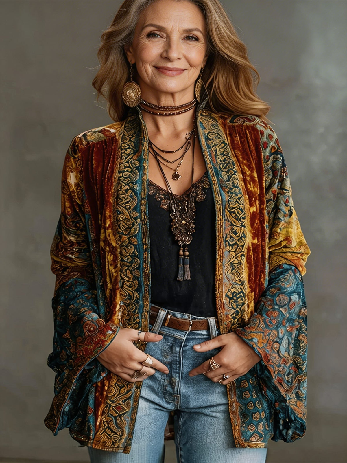 Karla | Tapestry Velvet-Touch Long Cardigan for Women