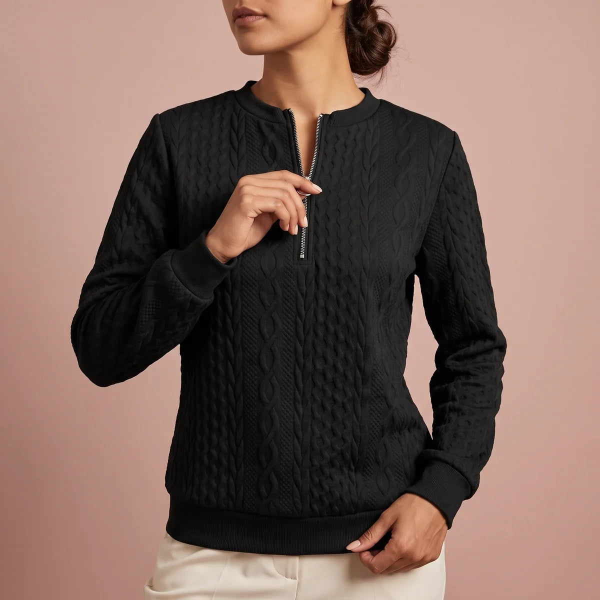 Tessa Cable Knit Quarter Zip Pullover