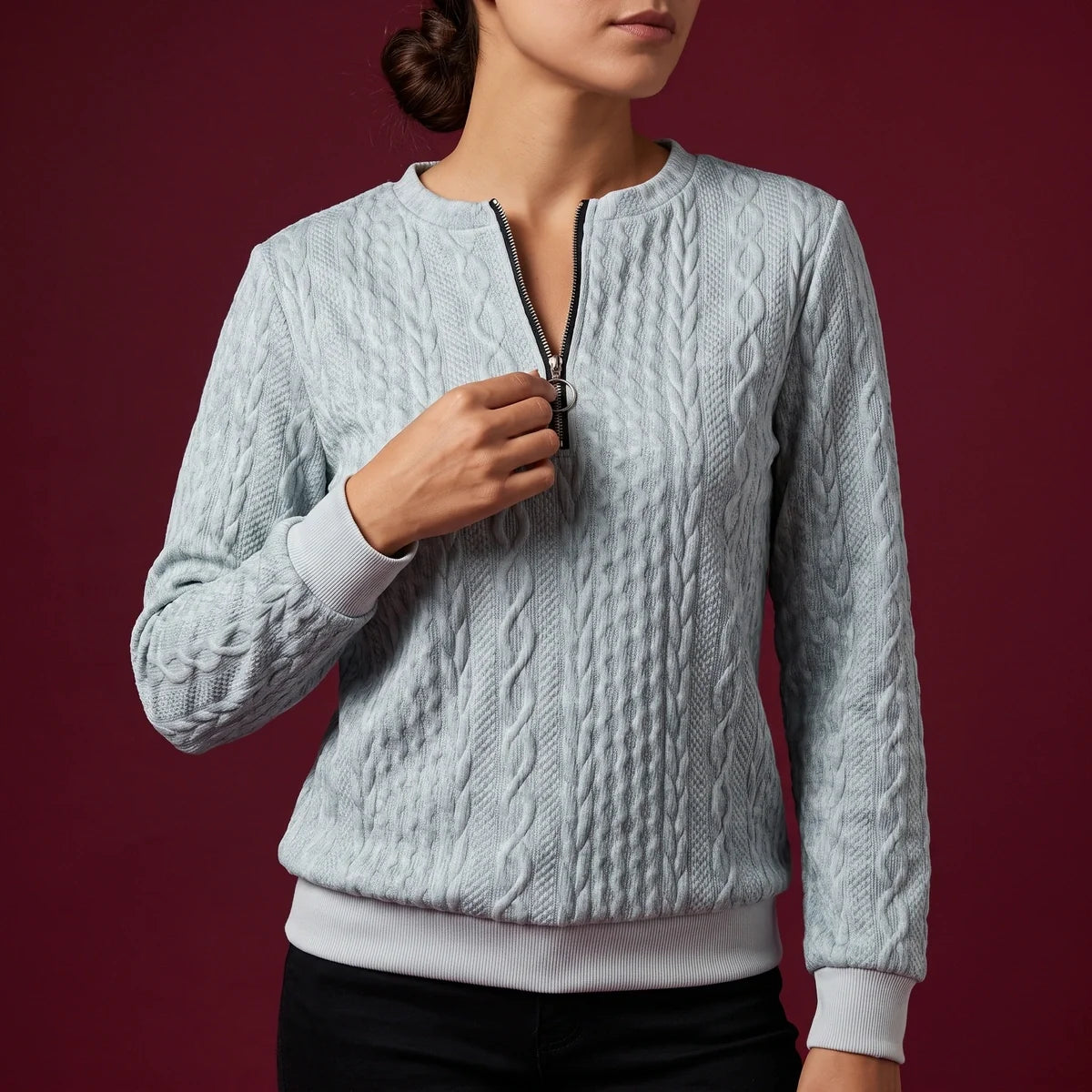 Tessa Cable Knit Quarter Zip Pullover