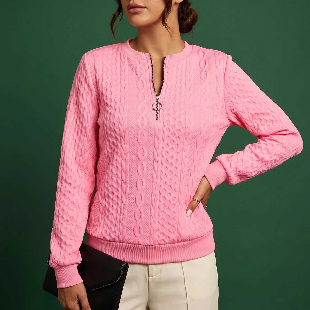 Tessa Cable Knit Quarter Zip Pullover