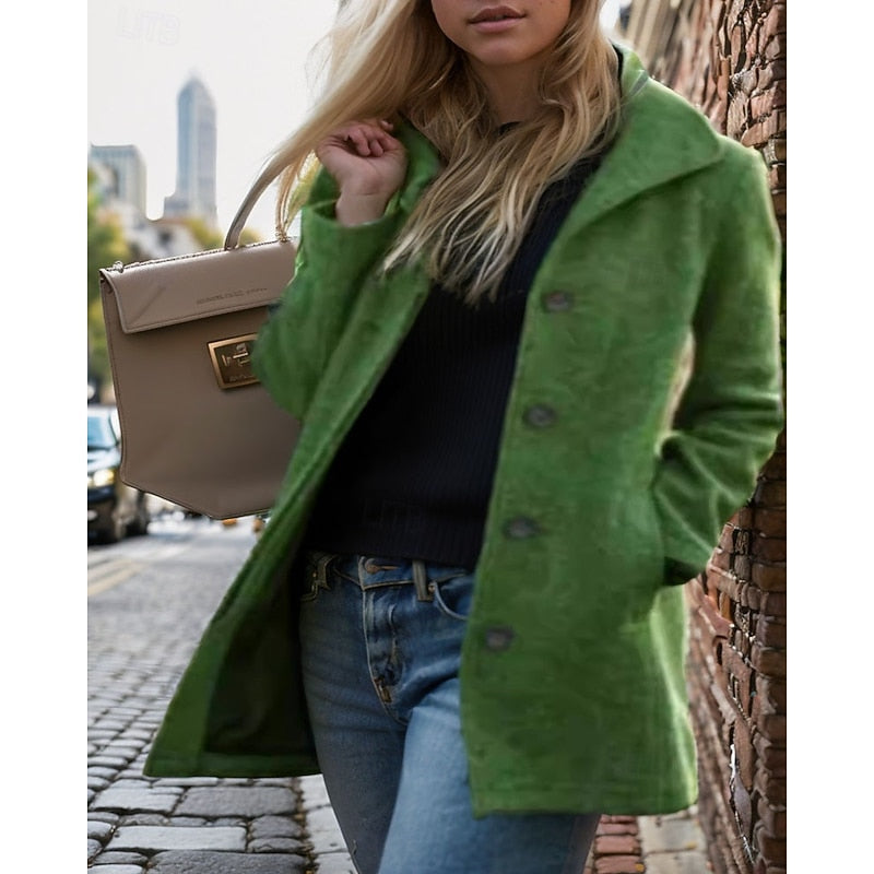 Women's Turndown Collar Coat Button Front Mid Length
