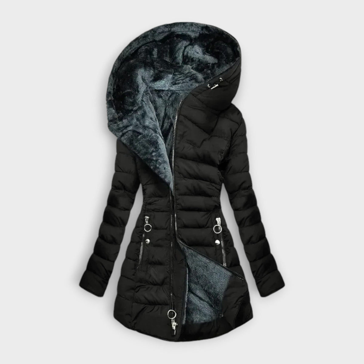 Thalassa | Hooded Long Puffer Jacket with Fleece Lining for Women
