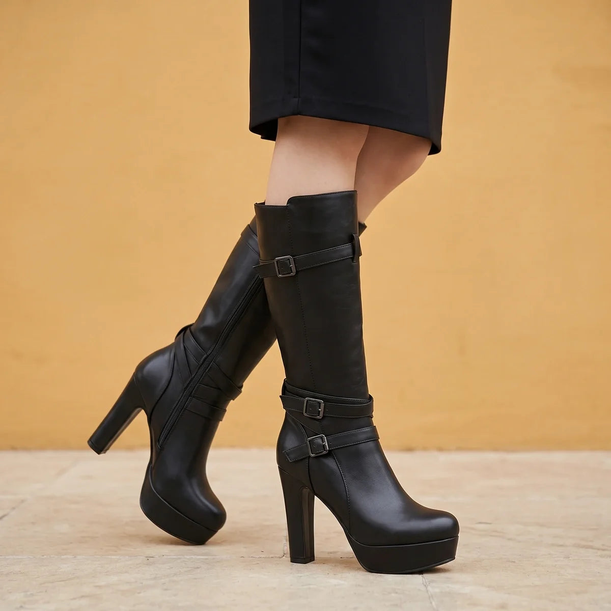 Thalia Buckle Strap Platform Boots