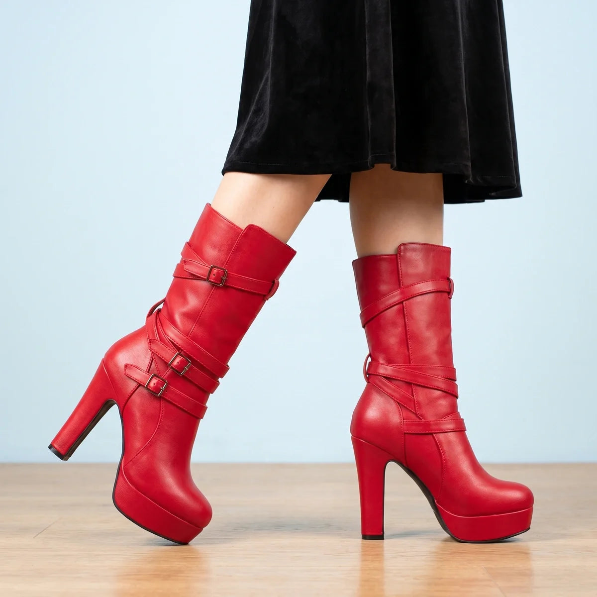 Thalia Buckle Strap Platform Boots