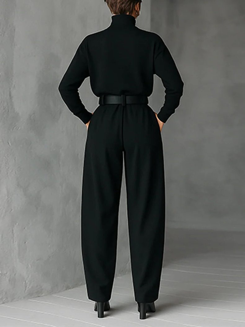Thea | Straight Leg Pants Set with Turtleneck and Long Sleeves for Women