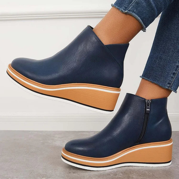 Theodora Side-Zip Wedge Platform Ankle Boots
