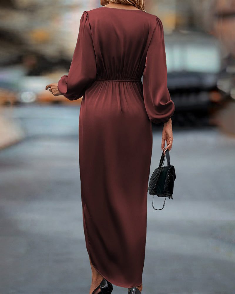 Women's Midi Wrap Dress with an Adjustable Waist Belt