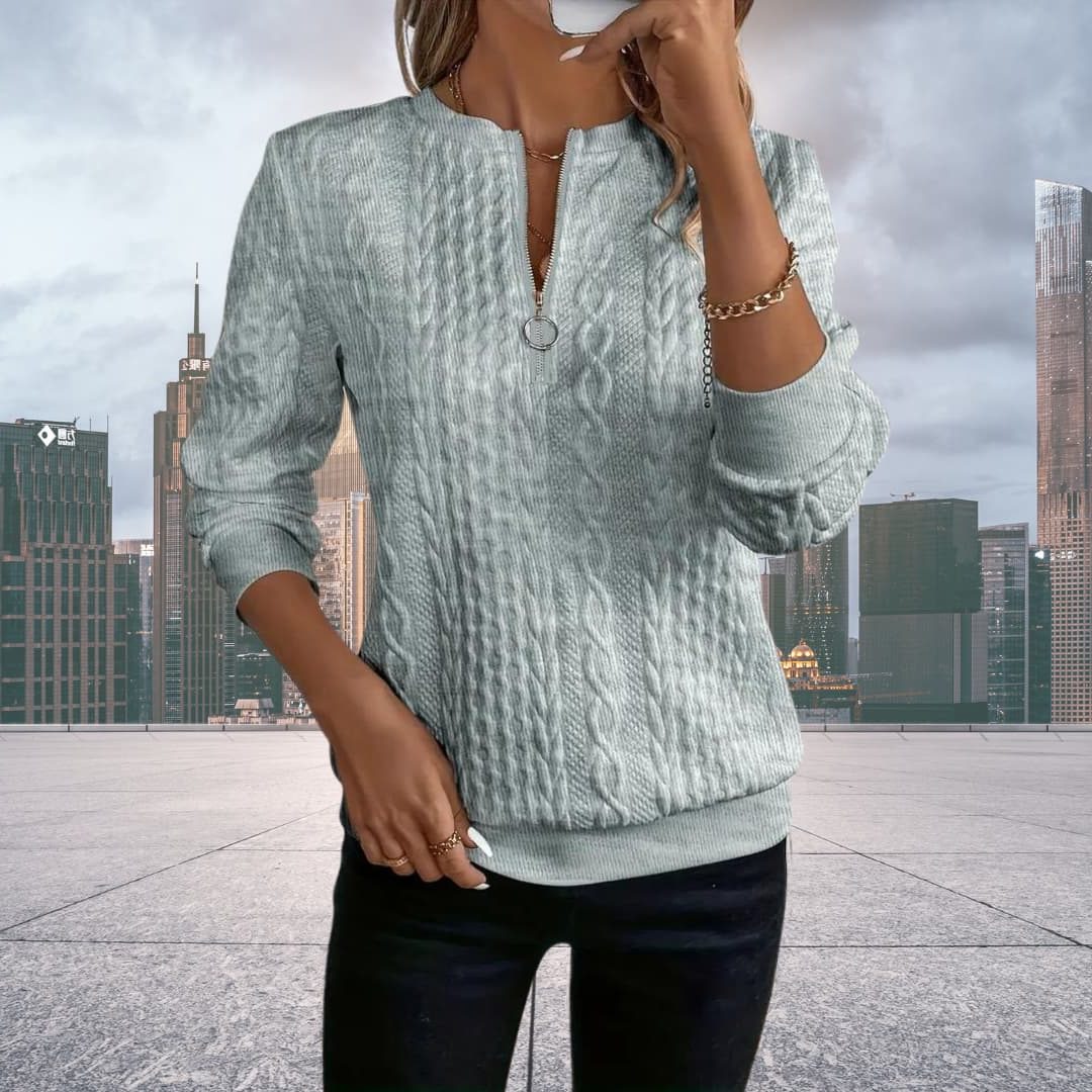 Thessa | Cable Knit Zip-Up Sweater for Women