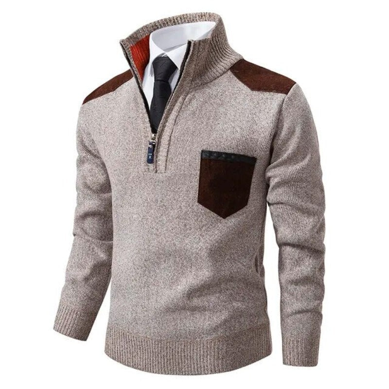 Tiesto | Mens Pullover Sweater with Collar and Chest Pocket | Comfortable Fit | Beige, Navy and More Sizes M-4XL