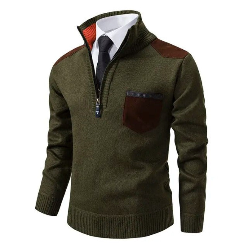 Tiesto | Mens Pullover Sweater with Collar and Chest Pocket | Comfortable Fit | Beige, Navy and More Sizes M-4XL