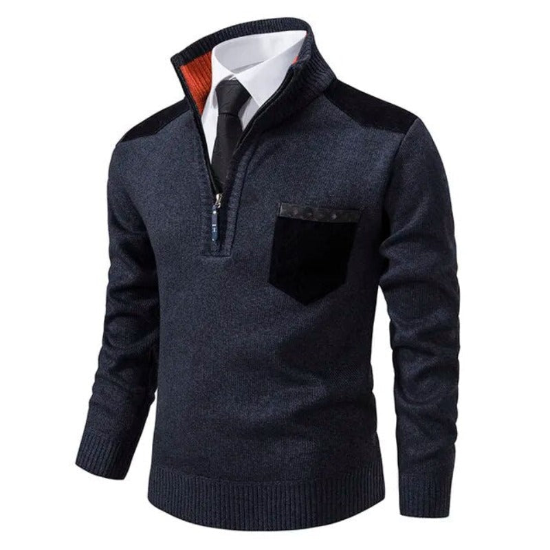 Tiesto | Mens Pullover Sweater with Collar and Chest Pocket | Comfortable Fit | Beige, Navy and More Sizes M-4XL