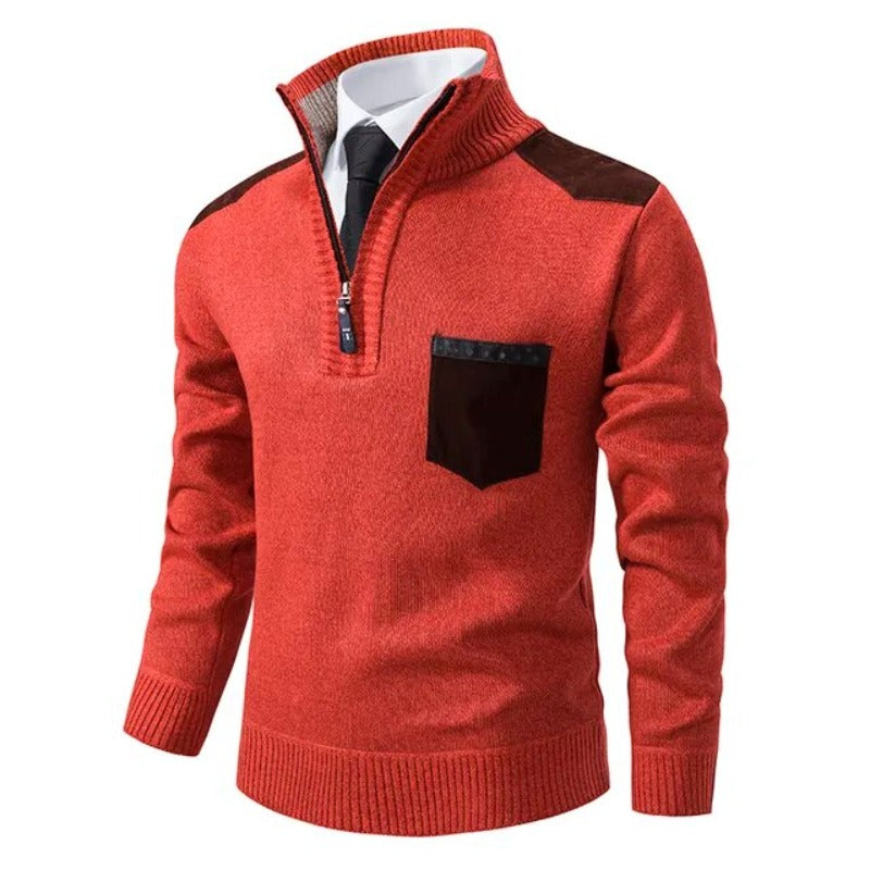 Tiesto | Mens Pullover Sweater with Collar and Chest Pocket | Comfortable Fit | Beige, Navy and More Sizes M-4XL