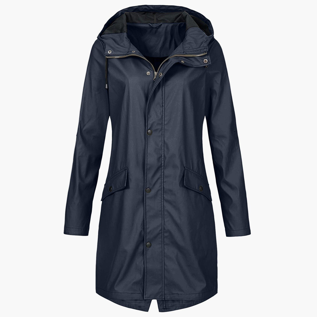Tilly | Hooded Long Raincoat with Welt Pockets for Women