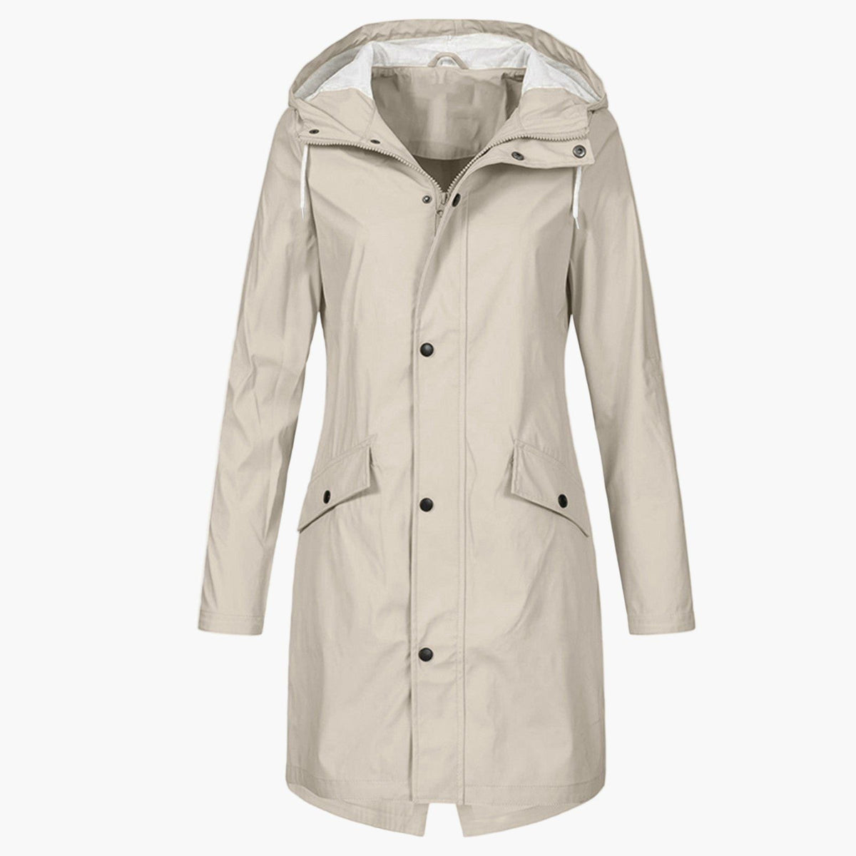 Tilly | Hooded Long Raincoat with Welt Pockets for Women